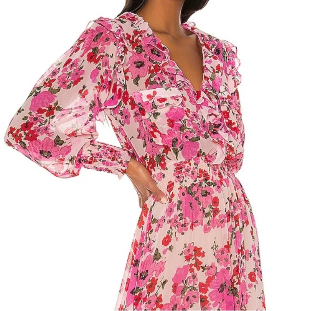 MISA Los Angeles Pink Floral Ruffle Dress XS - Picture 4 of 12